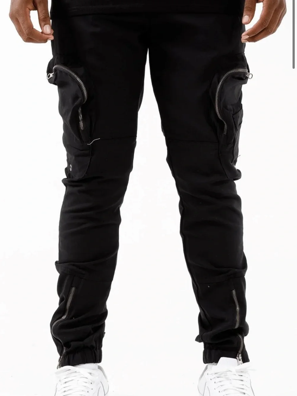 Slim-Fit Black Cargo Jogger Pants with Zippered Pockets